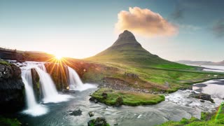 Colorful Sunrise On Kirkjufellsfoss Waterfall Free To Use Loop Video (No Copyright)