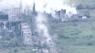 Drone captures strikes in Ukrainian village