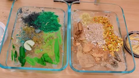Green vs Gold - Mixing Makeup Eyeshadow Into Slime! Special Series 84 Satisfying Slime Video