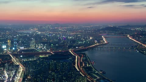 From sunset to night Seoul cityscape