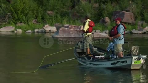 #Sea#Fishing#River#Fish Slow Motion Shot Of Fly Fishing Drift Boat Stock Footage