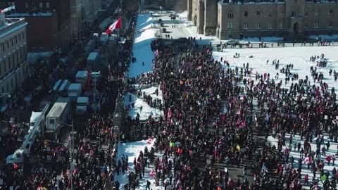 2022 truck convoy Canada drone view