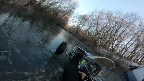 Kart Sinks Through Thin Ice