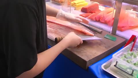 How To Fillet a Whole Salmon | Sashimi & Sushi -Taiwanese street food5