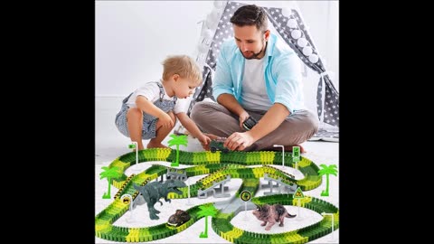 Dinosaur Toys, 252 PCS Create A Dinosaur World Road Race Tracks, Flexible Track Playset, 2pcs Dinosaur Car for Boys Girls Best Gift . Toy Train Set Tracks: 216 Track Pieces - 4 Tree - 2 Dinosaurs - 2 Dinosaur Cars - 1 X-shape Crossroad - 4 Slopes -