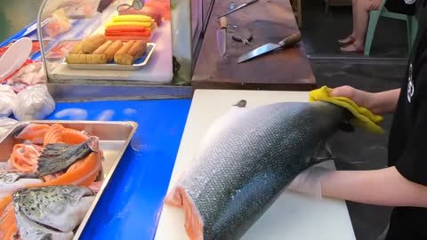 How To Fillet a Whole Salmon | Sashimi & Sushi -Taiwanese street food