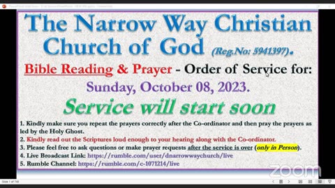 The Narrow Way Christian Church of God - Sunday Service - 08/10/2023