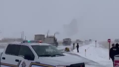 Farmers break through RCMP barricades setup near Coutts, Alberta to support blockade.