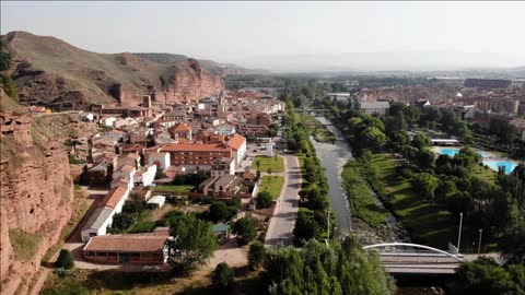 aerial view of najera small spanish village in spain along camino de santiago or way of st james