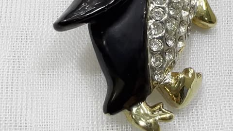 18KGP 2.25” x 0.75” Penguin Brooch. Pin. Austrian Crystal. Party. Event.