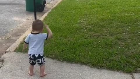 Baby is trying to call the bus, must watch this video