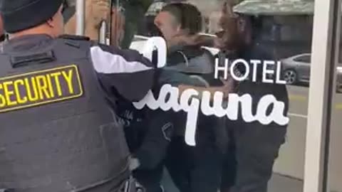 Scenes from yesterday’s scuffle at Hotel Laguna, Laguna Beach, California.