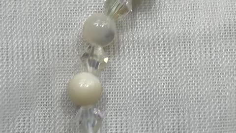 Handmade Mother of Pearl Crystal Bracelet (6.5”). Stretchy. Gift. Made in USA