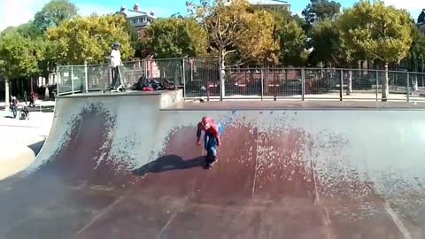 Spiderman skating miniramp in amsterdam skatepark museumplein