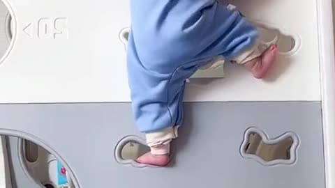 One-year-old baby rock climbing for the first time#foryou #funny #baby #toys