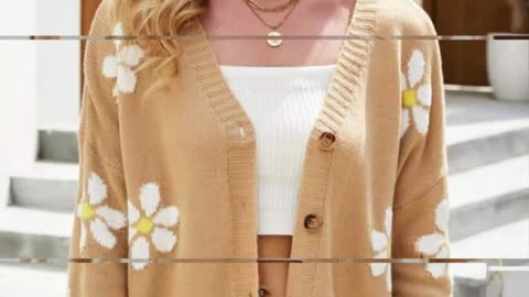 Floral Ribbed Trim Drop Shoulder Cardigan