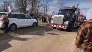 The truck convoy has arrived at German MEP Christine Andersons event in Cambridge, Ontario.