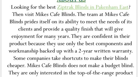 Get the best Ziptrak Blinds in Pakenham East