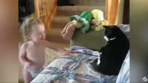 funny baby and cat #Shorts