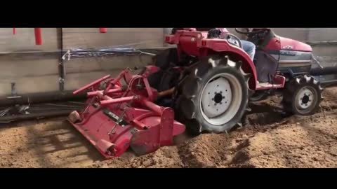 Modern and traditional agricultural machinery to grow watermelon