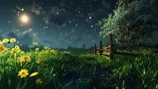 Spring Countryside Ambience | Relaxing Night Sounds | Fireflies | 1 Hour