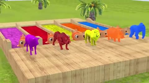 Long Slide Game With Elephant Gorilla Buffalo Hippopotamus Tiger - 3d Animal Game - Wild Animals