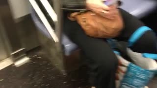 Woman subway yellow reptile lizard in black leather jacket