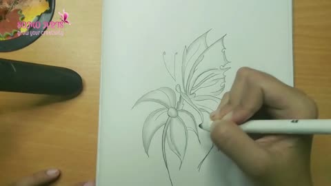 How to Draw Flower and Butterfly - Easy way & step by step || Somo Arts