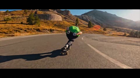 Thrilling Longboard Descent on Scenic Mountain Road at Sunset