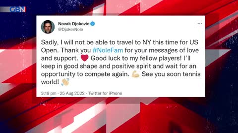 Novak Djokovic will not be attending US open. Your loss America.