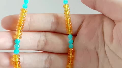 Amber beads with faceted Blue Amazonite handmade gem necklace Perfect Gifts For Her 20230926-06-08