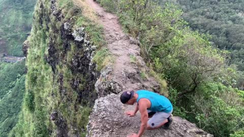 Daring Handstand on Cliff in Hawaii