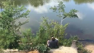 Guy zipline lets go falls in dirt