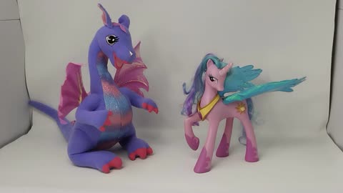 Barbie Rapunzel Penelope Talking Dragon Plush 2001 vs. My Little Pony Talking Princess Celestia 2010