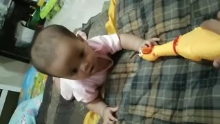 Baby and yellow Chicken