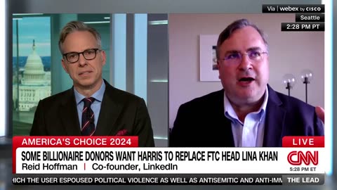 Jake Tapper asks billionaire Reid Hoffman about his big $$ donations to Kamala Harris and then