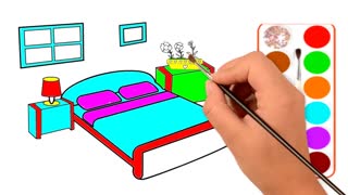 Drawing and Coloring for Kids - How to Draw Bedroom