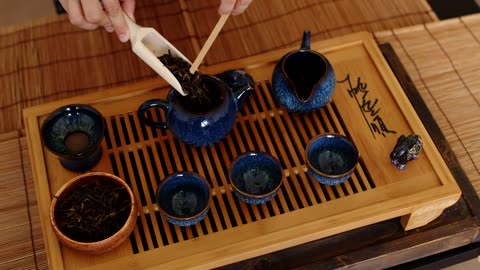 Traditional Japanese tea set being prepared