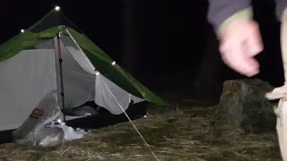 Putting gear in tent. Wildcamping. Dartmoor