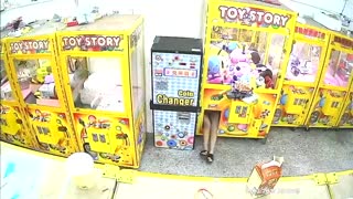 Woman Squeezes Into Claw Machine And Nicks Soft Toys