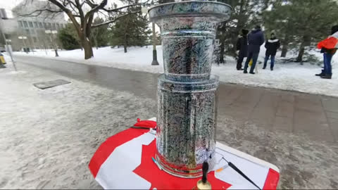 Improvised ice hockey rink at Ottawa Freedom Convoy site