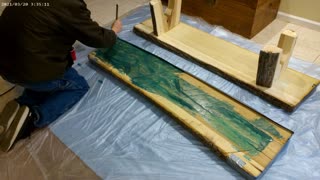 Engraving a tree into new bench