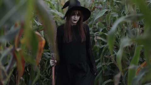 Halloween Cosplay Creepy Witch In The Corn Field