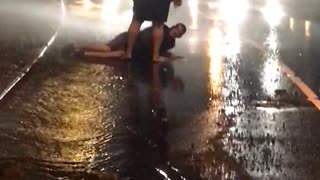 Drunk Guy Crashes Into Fire Hydrant and Tries to Flee the Scene