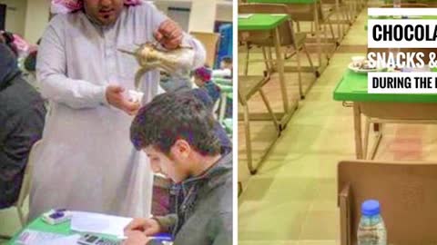 in exam period saudi arab teacher give tea and water of all students