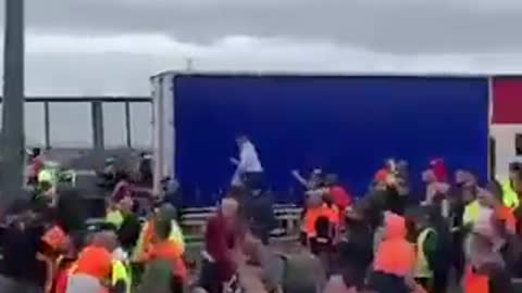 Construction workers in Australia protesting...