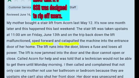 My team, Rob's Repairs, deduced that Acorn stairlifts' OSG was a scam to rip off users. Here, proof.