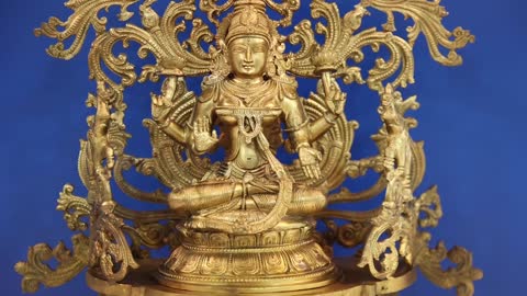 18" Devi Lakshmi Surrounded By Peacocks And Elephants | Handmade | Exotic India Art