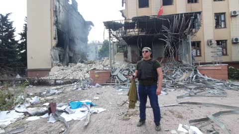 Ukraine War - The Ukrainian flag removed from the building of the Lisichansk city administration