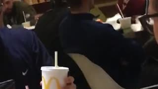 Sleeping mcdonalds guy gets box and cups stacked